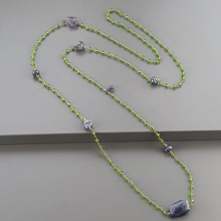 Collana A Nodo Orafo Dorato Con Cristallo Verde,Iolite E Giada
