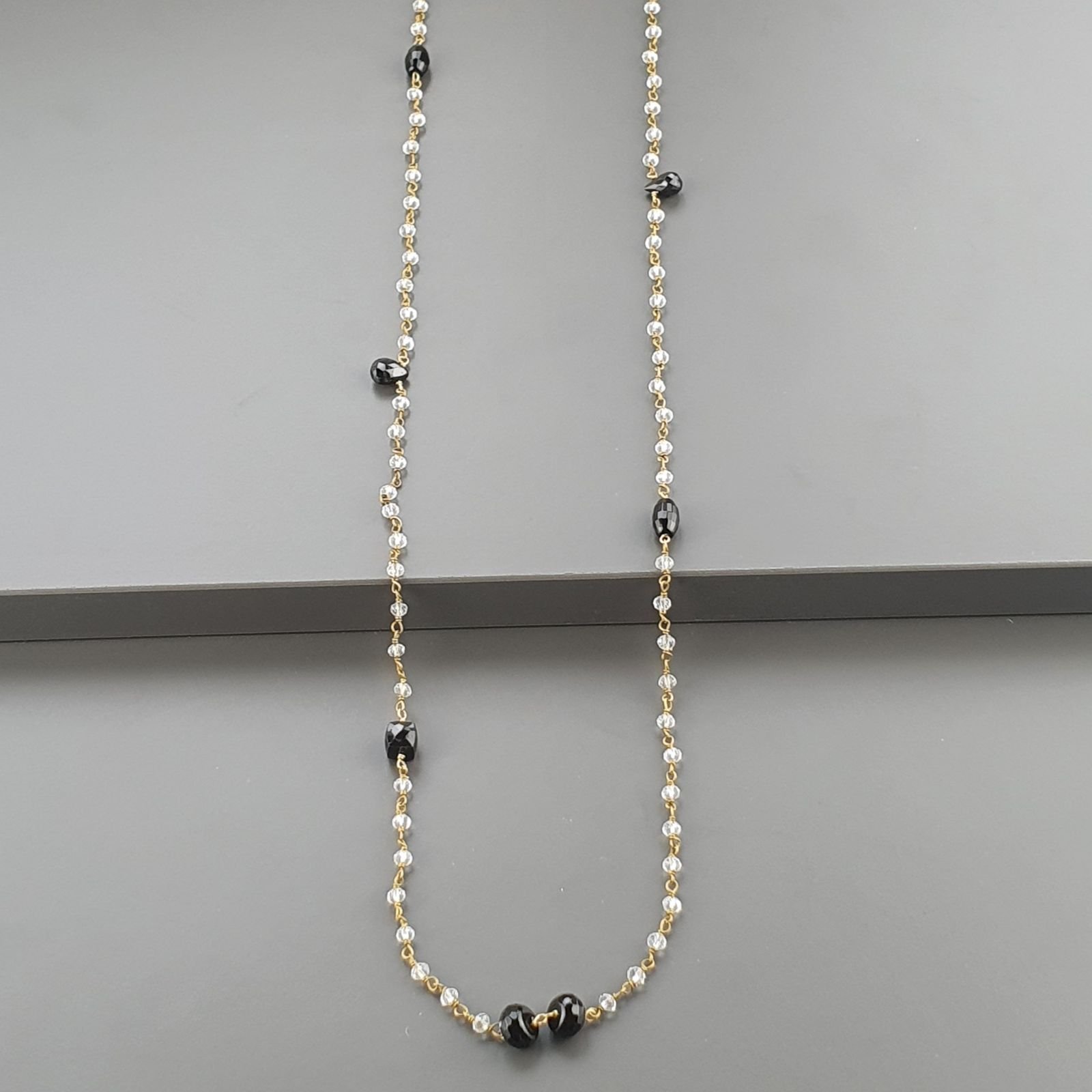 Collana A Nodo Orafo Dorato Con Cristallo,Spinello Nero E Onice