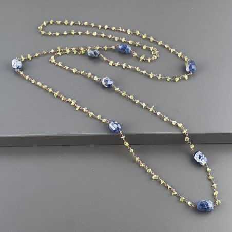 Collana A Nodo Orafo Rosato Con Peridoto E Sodalite