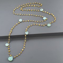 Collana A Nodo Orafo Rosato Con Agata Gialla E Calcedonio