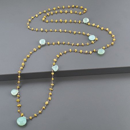 Collana A Nodo Orafo Rosato Con Agata Gialla E Calcedonio