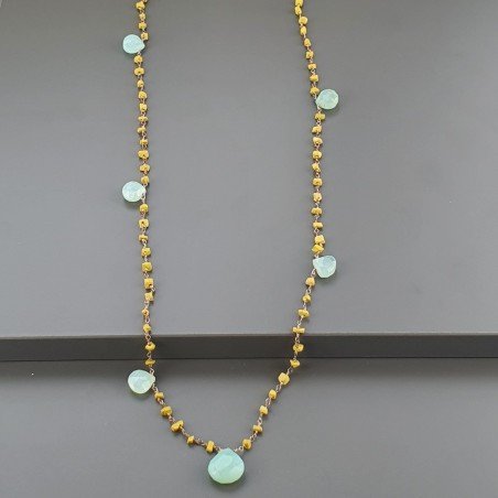 Collana A Nodo Orafo Rosato Con Agata Gialla E Calcedonio
