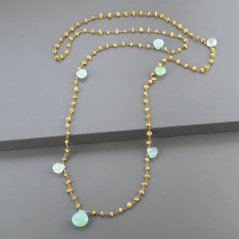 Collana A Nodo Orafo Rosato Con Agata Gialla E Calcedonio