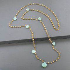 Collana A Nodo Orafo Rosato Con Agata Gialla E Calcedonio