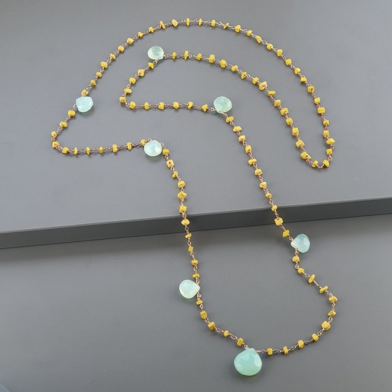 Collana A Nodo Orafo Rosato Con Agata Gialla E Calcedonio
