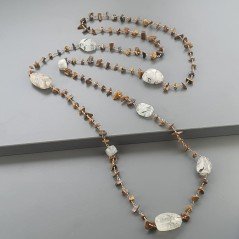 Collana A Nodo Orafo Rosato Con Occhio Di Tigre E Quarzo Rutillato Nero