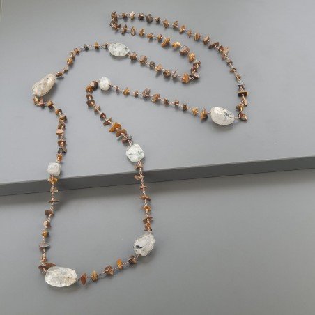 Collana A Nodo Orafo Rosato Con Occhio Di Tigre E Quarzo Rutillato Nero