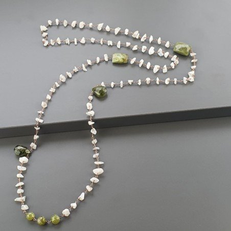 Collana A Nodo Orafo Rosato Con Labradorite Bianca E Peridoto