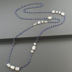Collana A Nodo Orafo Dorato Con Cristallo Blu E Labradorite Bianca