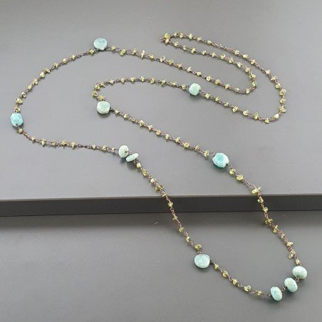 Collana A Nodo Orafo Rosato Con Peridoto E Amazonite