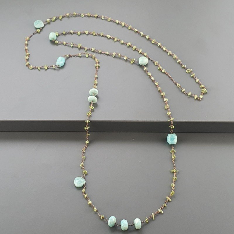 Collana A Nodo Orafo Rosato Con Peridoto E Amazonite Collana A Nodo Orafo Rosato Con Peridoto E Amazonite