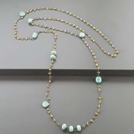 Collana A Nodo Orafo Rosato Con Peridoto E Amazonite