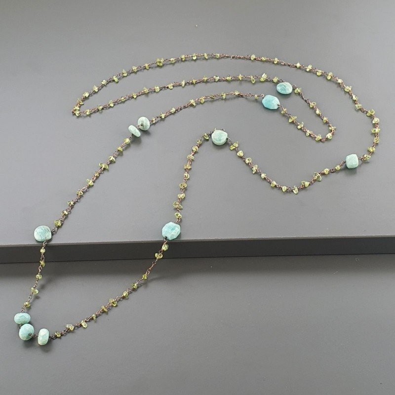 Collana A Nodo Orafo Rosato Con Peridoto E Amazonite Collana A Nodo Orafo Rosato Con Peridoto E Amazonite