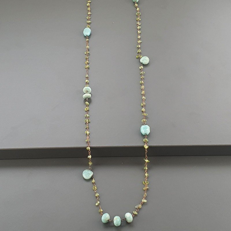 Collana A Nodo Orafo Rosato Con Peridoto E Amazonite Collana A Nodo Orafo Rosato Con Peridoto E Amazonite