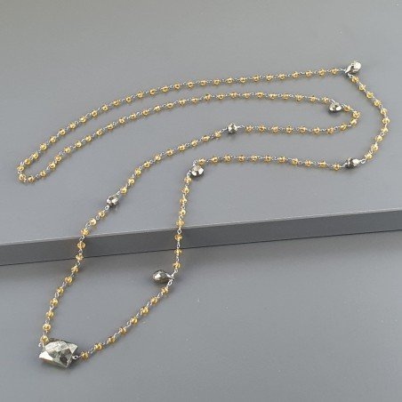Collana A Nodo Orafo Argentato Con Cristallo Giallo E Pirite Naturale