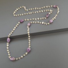 Collana A Nodo Orafo Dorato Con Pietra Di Luna (Adularia) E Fluorite Viola