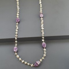 Collana A Nodo Orafo Dorato Con Pietra Di Luna (Adularia) E Fluorite Viola