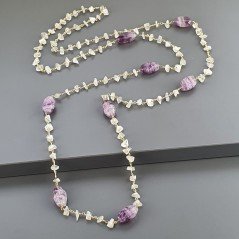 Collana A Nodo Orafo Dorato Con Pietra Di Luna (Adularia) E Fluorite Viola