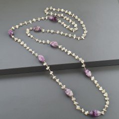 Collana A Nodo Orafo Dorato Con Pietra Di Luna (Adularia) E Fluorite Viola