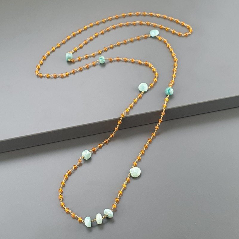 Collana A Nodo Orafo Dorato Con Cristallo Arancio E Amazonite