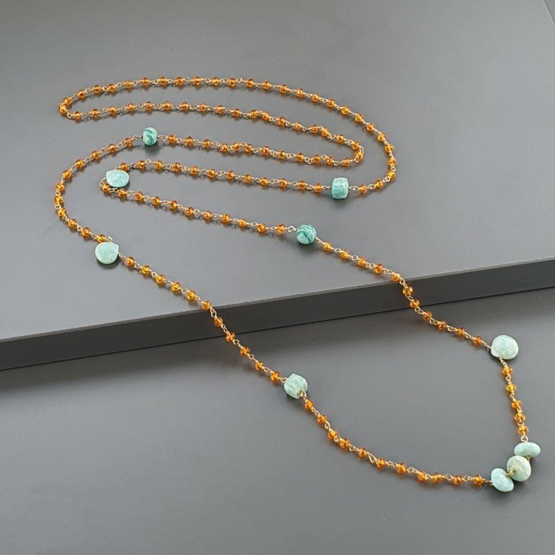 Collana A Nodo Orafo Dorato Con Cristallo Arancio E Amazonite