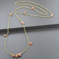 Collana A Nodo Orafo Dorato Con Peridoto E Pietra Di Luna Beige