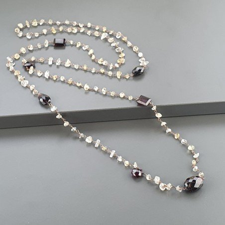 Collana A Nodo Orafo Rosato Con Quarzo Citrino E Granato