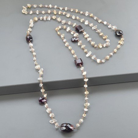 Collana A Nodo Orafo Rosato Con Quarzo Citrino E Granato