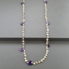 Collana A Nodo Orafo Dorato Con Pietra Di Luna (Adularia),Ametista Africana E Ametista Idrotermale