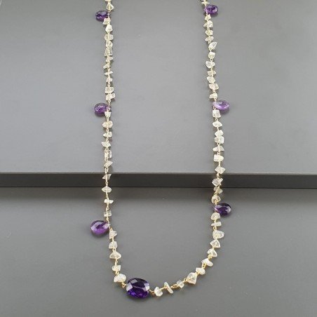Collana A Nodo Orafo Dorato Con Pietra Di Luna (Adularia),Ametista Africana E Ametista Idrotermale