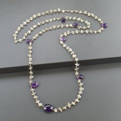 Collana A Nodo Orafo Dorato Con Pietra Di Luna (Adularia),Ametista Africana E Ametista Idrotermale Collana A Nodo Orafo Dorato Con Pietra Di Luna (Adularia),Ametista Africana E Ametista Idrotermale