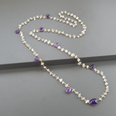 Collana A Nodo Orafo Dorato Con Pietra Di Luna (Adularia),Ametista Africana E Ametista Idrotermale Collana A Nodo Orafo Dorato Con Pietra Di Luna (Adularia),Ametista Africana E Ametista Idrotermale