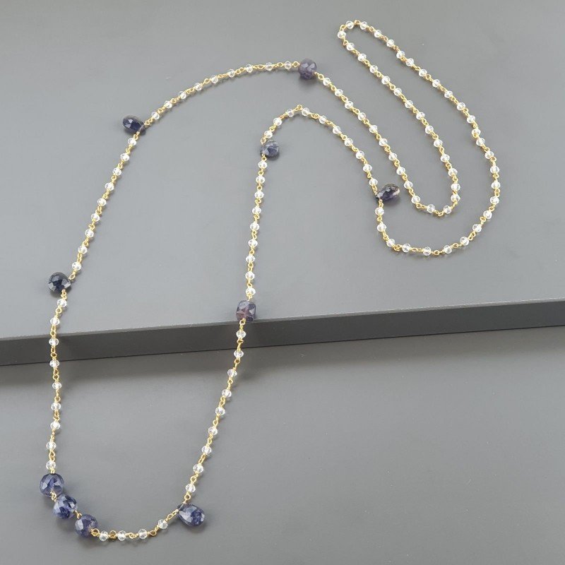Collana A Nodo Orafo Dorato Con Cristallo E Iolite