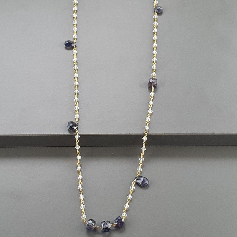 Collana A Nodo Orafo Dorato Con Cristallo E Iolite