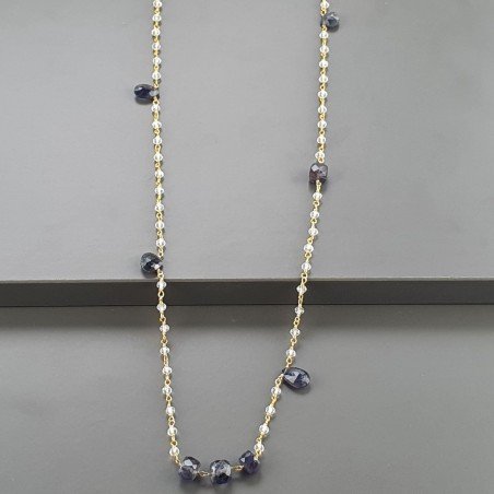 Collana A Nodo Orafo Dorato Con Cristallo E Iolite