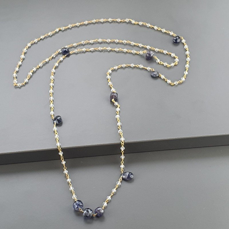 Collana A Nodo Orafo Dorato Con Cristallo E Iolite