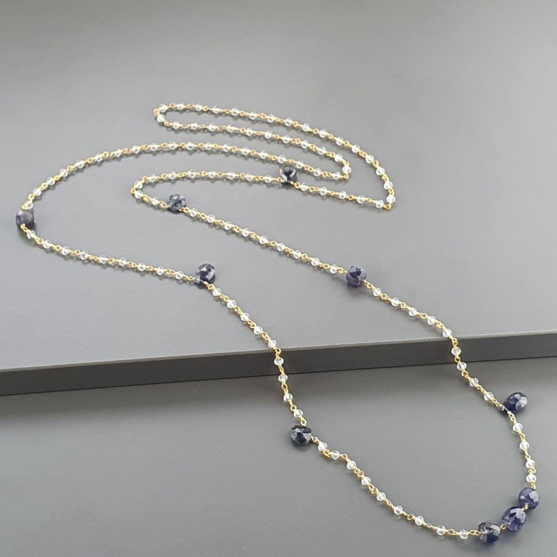 Collana A Nodo Orafo Dorato Con Cristallo E Iolite