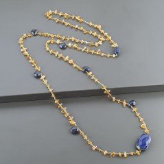 Collana A Nodo Orafo Dorato con Quarzo Citrino E Lapis Lazuli