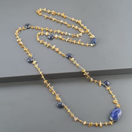 Collana A Nodo Orafo Dorato con Quarzo Citrino E Lapis Lazuli