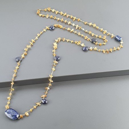 Collana A Nodo Orafo Dorato con Quarzo Citrino E Lapis Lazuli
