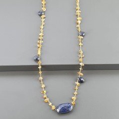 Collana A Nodo Orafo Dorato con Quarzo Citrino E Lapis Lazuli