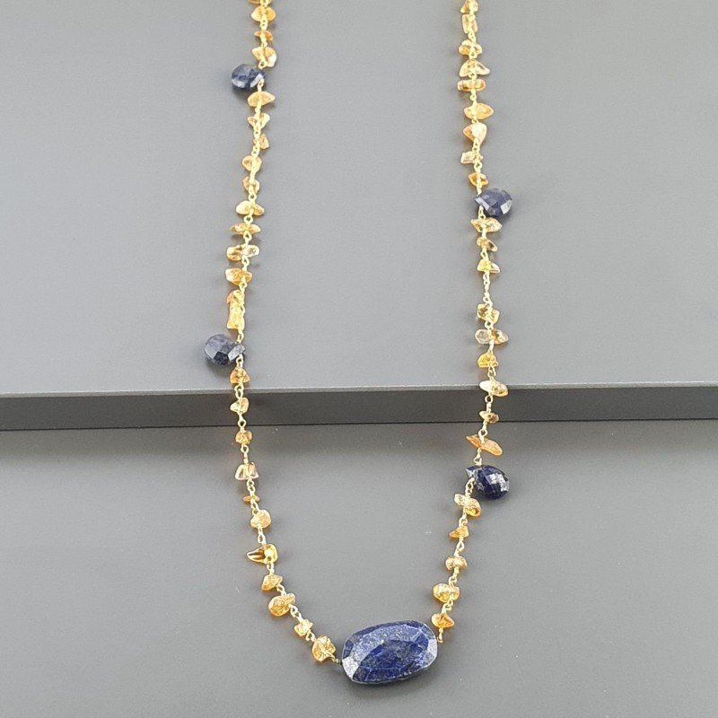 Collana A Nodo Orafo Dorato con Quarzo Citrino E Lapis Lazuli