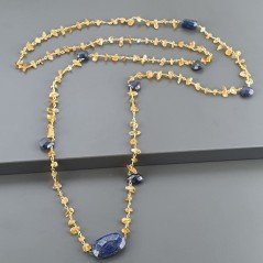 Collana A Nodo Orafo Dorato con Quarzo Citrino E Lapis Lazuli