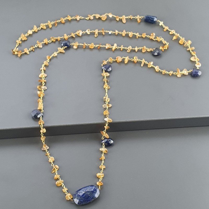 Collana A Nodo Orafo Dorato con Quarzo Citrino E Lapis Lazuli