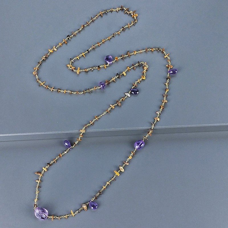 Collana A Nodo Orafo Dorato Con Occhio Di Tigre E Ametista Africana