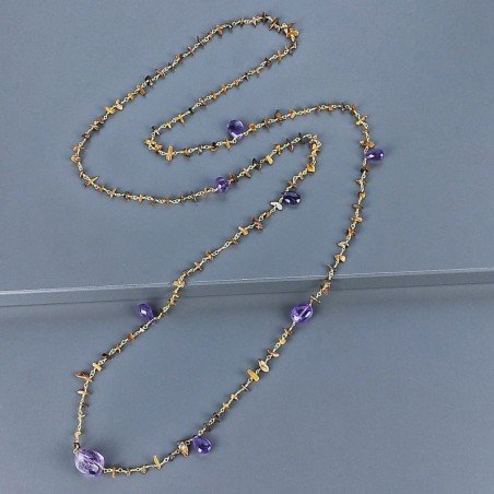 Collana A Nodo Orafo Dorato Con Occhio Di Tigre E Ametista Africana