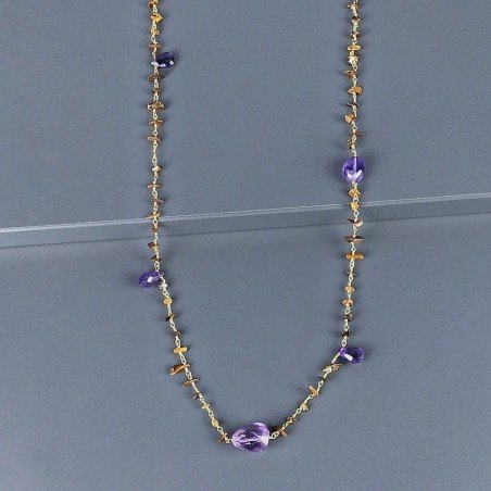 Collana A Nodo Orafo Dorato Con Occhio Di Tigre E Ametista Africana