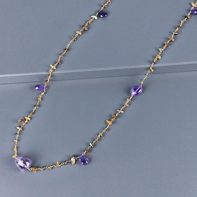 Collana A Nodo Orafo Dorato Con Occhio Di Tigre E Ametista Africana