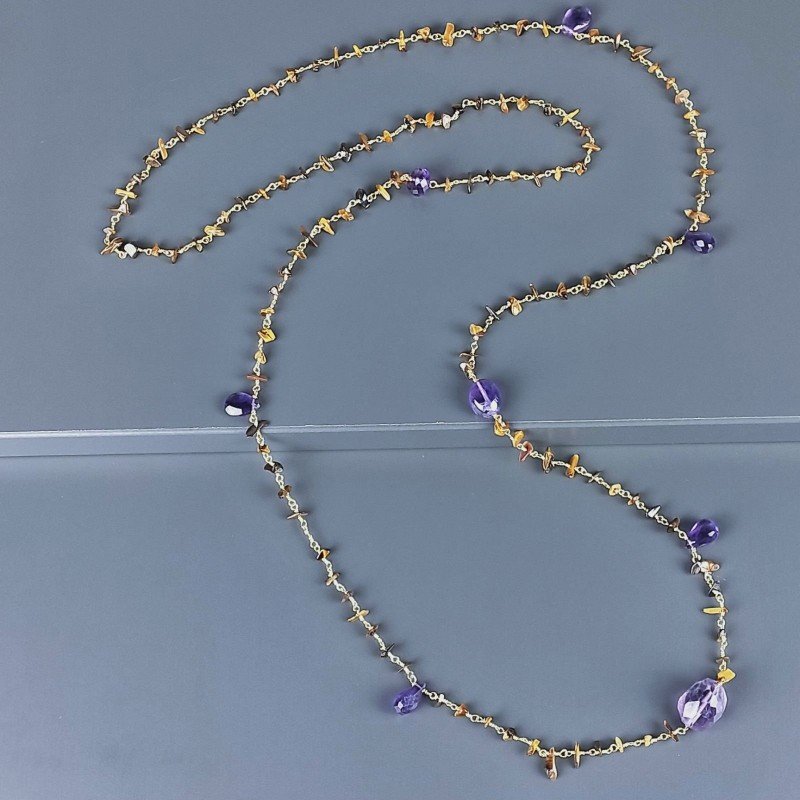 Collana A Nodo Orafo Dorato Con Occhio Di Tigre E Ametista Africana