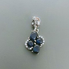 Ciondolo Di Argento 925 con Radice di Zaffiro Ovale-Tondo e Zirconi Stile Etnico